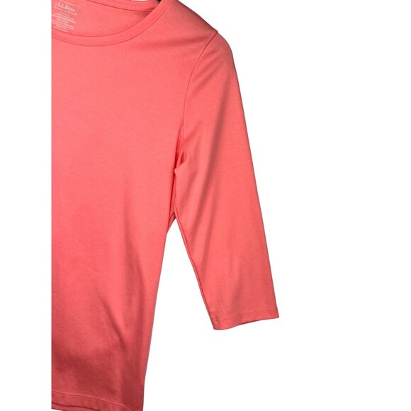 L.L. Bean Womens Pima Cotton Shaped Tee 3/4 Sleeve Sunit Coral Large Petite - Picture 9 of 12